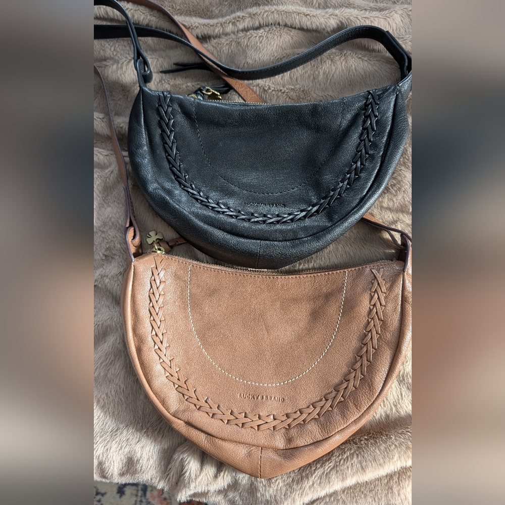 🫰🏼 Lucky Brand Seth Leather Crossbody Bags In Honey Tan And Black